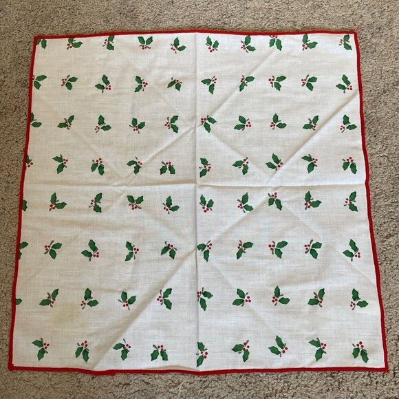Set of 4 Vintage Holiday Napkins 16X16"  Holly Berry Printed Red Hem Stitch 1988 - Picture 3 of 6